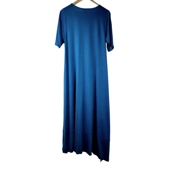 Eileen Fisher SZ S Lightweight Viscose Jersey Asymmetrical A-Line Dress Nile - Picture 4 of 5